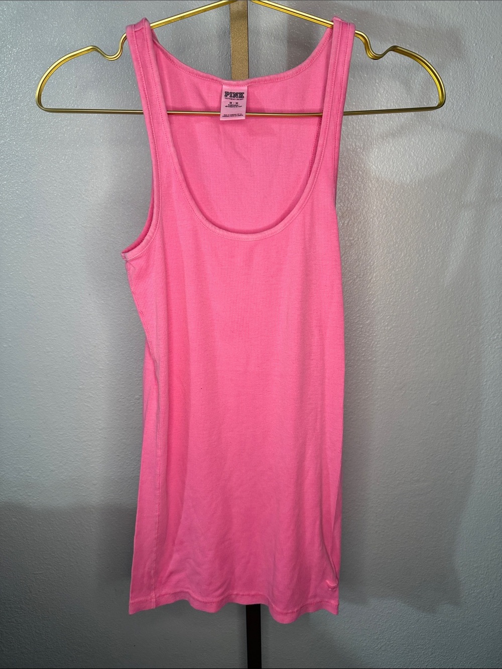 PINK Victoria's Secret Neon Pink Ribbed Tank- medium- longer Length